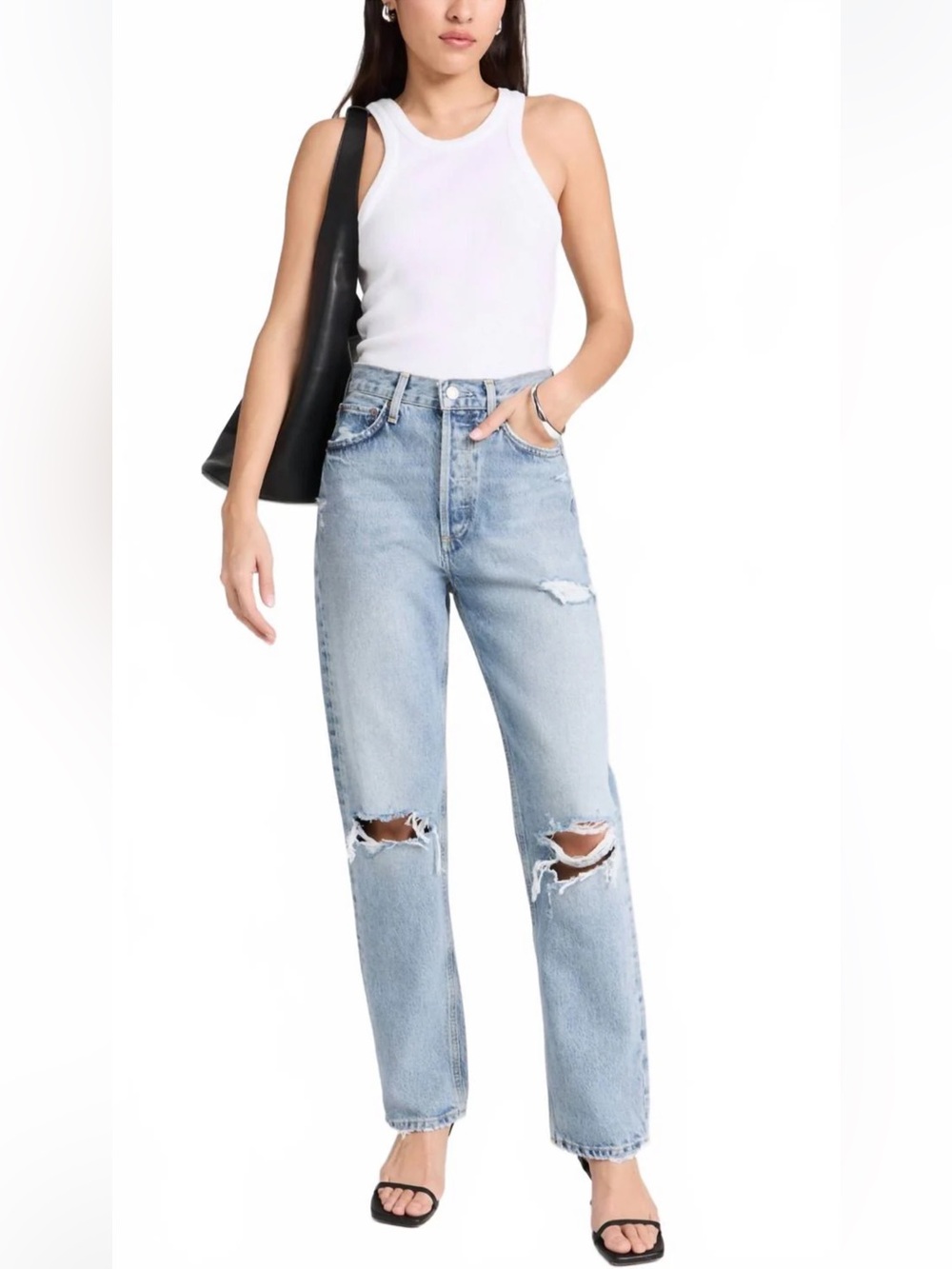 Agolde 90s Threadbare Mid Rise Straight Leg Jeans in Light Wash